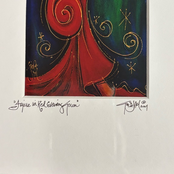 Elegant “Figure in Red Evening Gown” Signed Art Gold Framed 14”x17” 2004 - Picture 3 of 13